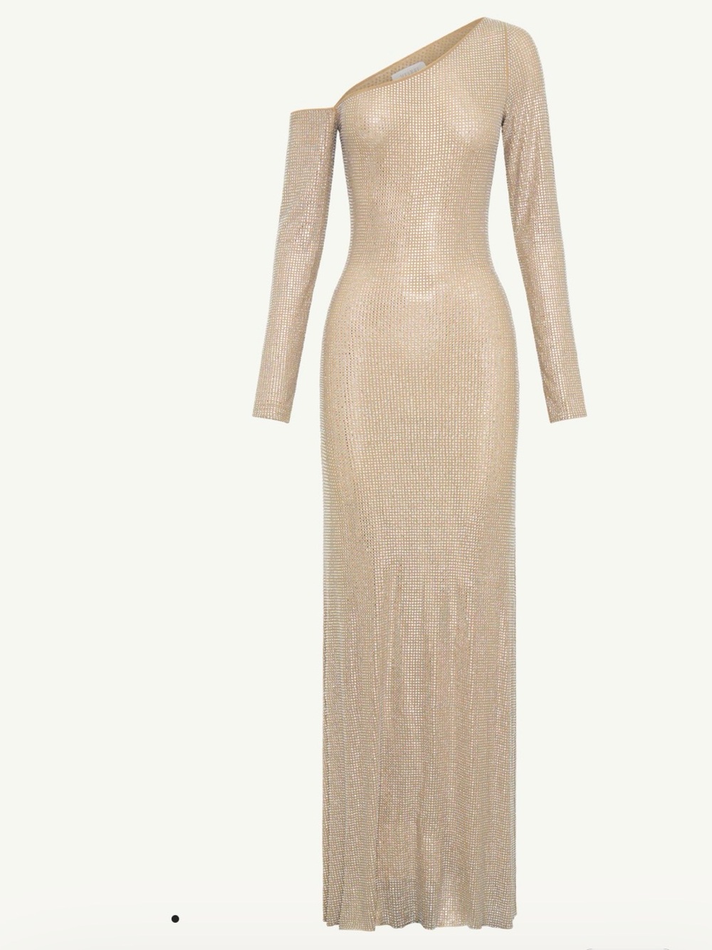 Meshki - One-Shoulder Long Sleeve Champagne Evening Gown - Sparkly luxe.